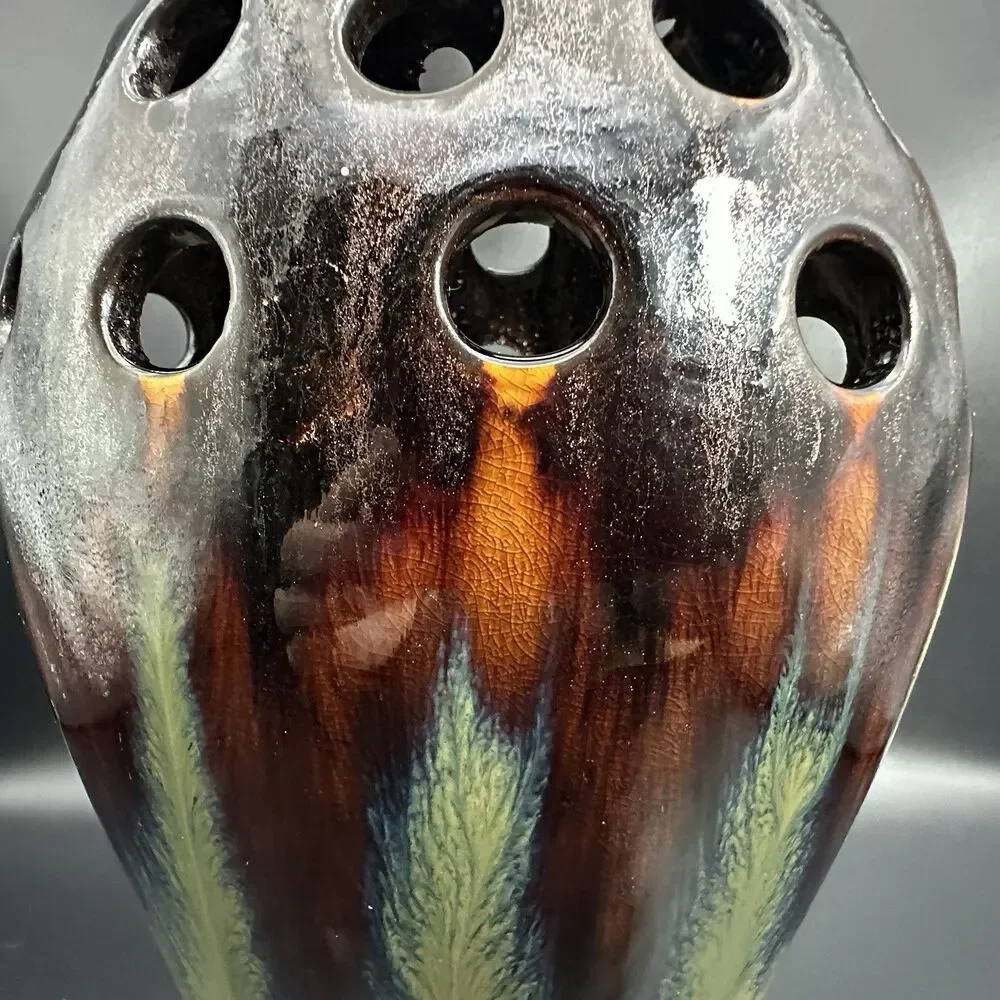 Vintage Sculptural Pierced Ceramic Vase Brutalist Ikebana Scandinavian Decor